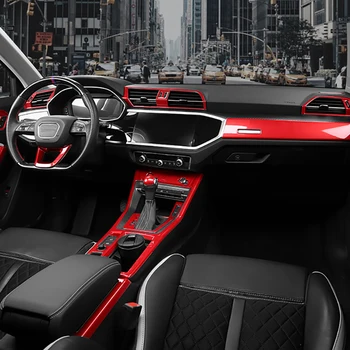Conjunto completo de Coche palanca de cambios de Marco de CA CD Panel de la Ventana de la Torre de la Puerta Manija de la Tapa de Tazón de Recorte Brillante Rojo Pegatinas Para el Audi Q3 F3 2019 +