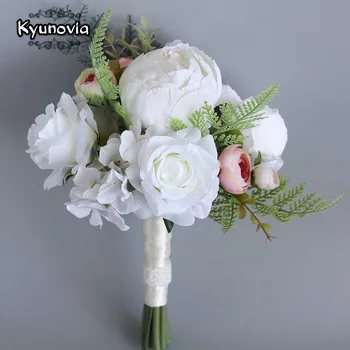 Conjunto de 6 Blanco Natural Artificial de Dama de honor de Ramos de flores para Boda para la Ceremonia de Boda y Aniversario de la Boda Ramo de Novia