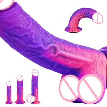 Consolador de silicona Flexible Pene G-Spot Massager Masturbador Femenino Realista Falo Tonto para las Mujeres Plug Anal Juguetes Sexuales Sex Shop