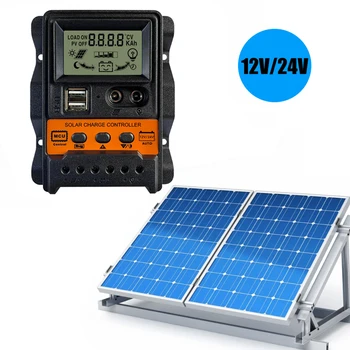 Controlador de Carga Solar de 12V 24V 10A 20A 30A Controlador Solar el Panel Solar de la Batería del Regulador Dual USB 5V de la Pantalla LCD