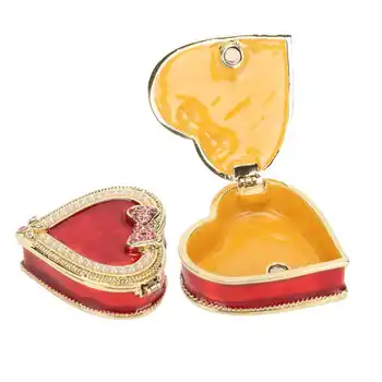 Corazón en Forma de Caja de Joyería de la Vendimia de Oro Rojo de Metal de la Joyería Caja de la Baratija Organizador Cuadro de Aretes Anillos Collares de la Joyería Caja de Regalo