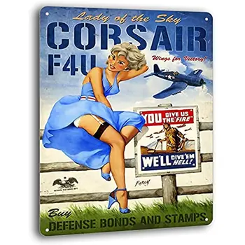 Corsair F4U Pinup Girl Lata de Metal Signos de la Placa Cartel de la Decoración de la Pared Signo para el Hombre de la Cueva de la Taberna de Restaurantes Pub de Cerveza en Casa