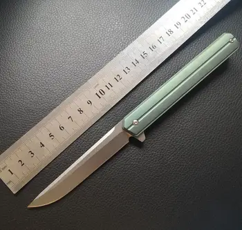 D2 hoja TC4 Titanio verde de la manija de la Aleta de cuchillo plegable de camping al aire libre de la caza de Supervivencia cuchillos de bolsillo Multifuncional herramienta