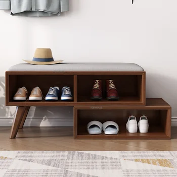 de bastones de madera Maciza creativo suave cojín del zapato cambio de heces simple zapato armarios de la sala de almacenamiento de muebles de banco de zapatero