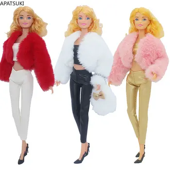 De Colores De Piel Sintética Abrigo Chaqueta Juego De Ropa Para La Muñeca Barbie Trajes Vestido De Pantalones Sandalias Bolsa De 1/6 De Muñecas Accesorios Juguetes De Niños 1:6
