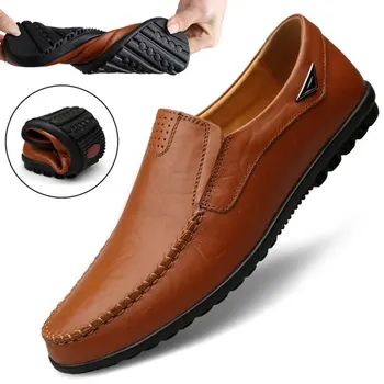 De Cuero genuino de los Hombres Casual Zapatos de Lujo de la Marca 2021 Mocasines para Hombre Mocasines Transpirable Antideslizante en Negro Zapatos de Conducción de Más el Tamaño de 38-47