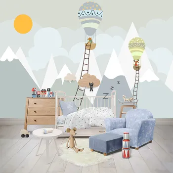 De dibujos animados con globo geométricas pico de sol del hogar de los niños de encargo 3D papel pintado de la pared etiqueta engomada de la sala de estar, dormitorio pared de fondo