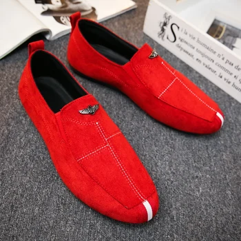 De Los Hombres Casual Zapatos De Moda Slip-En Los Hombres Mocasines Mocasín Zapatos De Conducción Cómodo Suave Pisos Zapatos Zapatillas De Deporte Rojo Negro Hombres Mocasines