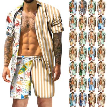 De lujo Camisas Para Hombres de Moda Casual de Playa Camisa Hawaiana Botón arriba el Anime de Impresión Camisa de Manga Corta para Hombre pantalones Cortos ropa hombre