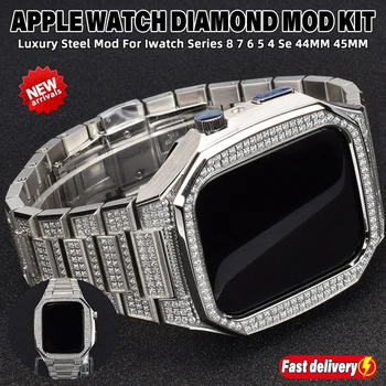 De lujo de Diamantes de Modificación de Kit Para el Apple Watch Band 8 7 6 5 4 SÍ Señora Correa de Metal Para el Iwatch Serie de 44 mm 45 mm Reformar Complementos