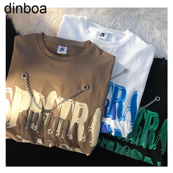 Dinboa Hip Hop camiseta de Manga Corta de las Mujeres del Verano de la Ins Suelto Cuello Redondo de la Moda Oversize T-shirt