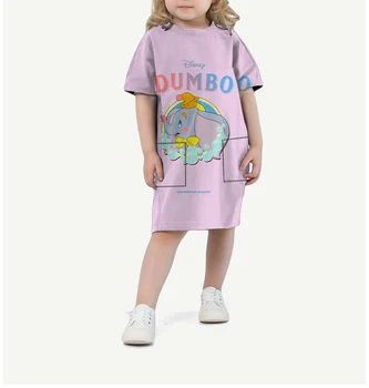 Disney Dumbo las Niñas de Manga Corta Impresa de Cuello Redondo Bolsillo de Vestir la camiseta de la Princesa Vestido de Fiesta Lindo preciosa Niña T-shirt Str