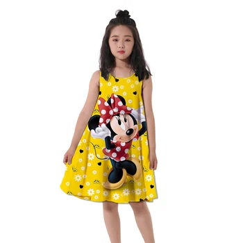 Disney Kawaii Minnie Mouse Vestido De 2-16 Ys De Las Niñas Vestido De Fiesta De Navidad Vestidos De Los Niños De Las Niñas Tops De Los Regalos De Cumpleaños De Niña Ropa