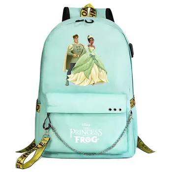 Disney Tiana de la Princesa de Niñas y Niños de la Escuela de Niños de la Libreta de Bolsas de las Mujeres USB de la Cadena de Mochila de Lona de los Hombres Portátil Bagpack Packsack Bolso
