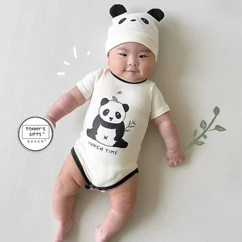 Divertido Panda Modelo Coreano Infantil De Niños Del Bebé De La Muchacha Mono De La Ropa De Verano Kawaii De Manga Corta General Enterizo Recién Nacido Bebé Monos