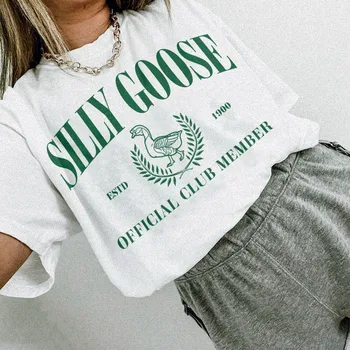 Divertido Silly Goose Club Gráfico Impreso Camisetas Para Mujer De Verano De Manga Corta De Algodón Suelta Tops Vintage Collegiate Athletic Camiseta