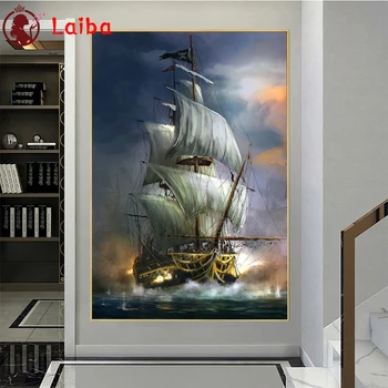 DIY Diamante Pintura de Barco Pirata en el Mar, Vintage Arte, Mosaico Completo de Perforación, Plaza de Bordado, punto de Cruz, hecho a Mano de la Afición