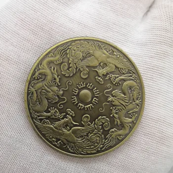 Dragon y Phoenix Chengxiang Moneda de Bronce del Zodiaco Dragon y Phoenix Animal Moneda placa de Metal de Regalo Colección de Arte de Acrílico