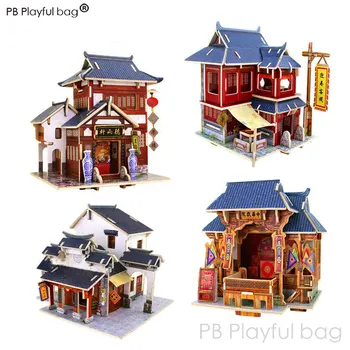 Ejercitar la paciencia de BRICOLAJE de madera 3D rompecabezas tridimensional de los niños de juguete de niño pequeño de la casa modelo de la decoración vd44