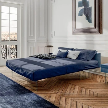 El diseñador de la tela de la cama flotante italiano minimalista de cama flotante Maestro de la luz de la habitación de lujo de 1,8 m cama doble