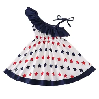 El Día de la independencia 4 de julio de las Niñas de Bebé Boutique de Ropa Bordado Volantes Leche de Seda Estrellas Tejidas de Vestir