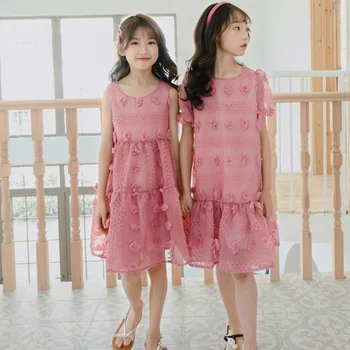 El Nuevo Verano, Niños De Encaje Bordado Sin Mangas Vestido De La Versión Coreana De Las Niñas Elegante Vestido Maxi Hermosa