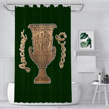 El verde de la Copa de las Cortinas de la Ducha de la Antigua Grecia Tela Impermeable Divertida Decoración cuarto de Baño con Ganchos de Accesorios para el Hogar