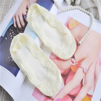 Encaje Calcetín de Algodón Zapatillas Para las Mujeres Antideslizante Invisible Sólido Fino de color Beige Color de la Piel de la Mujer Calcetines de Corte Bajo Elegante de Verano De 2019 Nuevo
