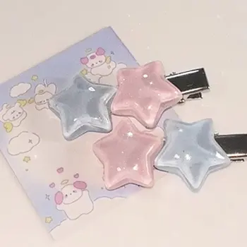Encantador Lindo Azul Rosa Estrella de la Resina de pico de pato Clip de Cabello de las Niñas Y2K Dulce Encanto de la Estrella Pentagrama Lado de la Horquilla de Harajuku Accesorios para el Cabello