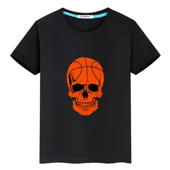 Esqueleto de Baloncesto de la Impresión Gráfica camiseta 100% Algodón de Manga Corta de los Niños T-shirt Cómodo de Alta Calidad O-cuello de la Camiseta de la