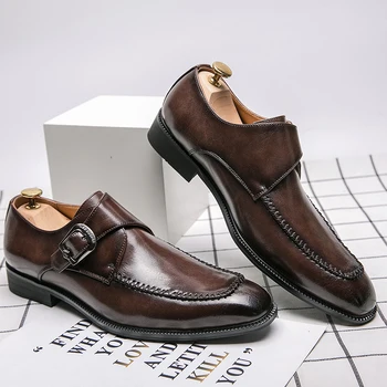 Estilo Británico De Los Hombres Zapatos De Vestir De Negocios Formal De Zapatos Para Hombre Se Separó De Calzado De Cuero De Moda De La Hebilla De La Correa De Oxford,
