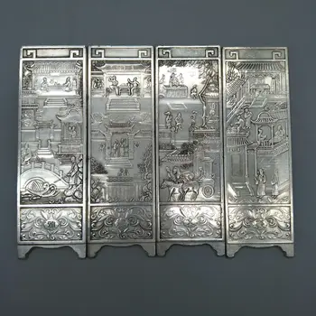 Estudio chino habitación de cuatro pantallas de panel insertar decoración de cobre puro de estudio de la sala cuatro del tesoro de plata de la colección de la decoración del hogar