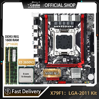 F1 Placa base LGA2011 X79 Kit Con E5 2650V2 la CPU Y de la memoria DDR3 2X16GB=32 GB ECC REG RAM de Doble Canal USB3.0 SATA3.0 X79 Placa Mae