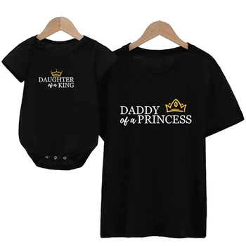 Familia de Papá y la Hija de Impresión Rey y la Princesa Ropa de Moda de Verano de la Camiseta de la Muchacha del Bebé de la Ropa de la Familia Coincidencia de Trajes