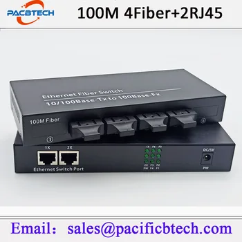 Fast Ethernet de Fibra Switch Convertidor de Medios de Fibra de 4 Puertos 2 RJ45 Puerto de Fibra Óptica Transceptor 20KM SC Único Modo de 100M
