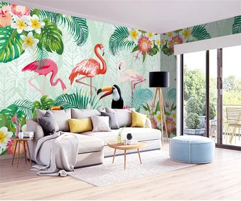 Fondo de pantalla personalizado de la moda de luz de lujo HD pintado a mano flores flamingo pintura de la pared de fondo fondo de pantalla en 3d