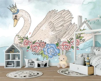 Fondo de pantalla personalizado murales Europeo de dibujos animados Poco de Pescado Blanco Cisne Pequeño Oso de Animales de la Sala infantil de la Pared de Fondo fondo de pantalla en 3d