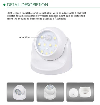 Funciona con batería LED del Sensor de Movimiento PIR Luz Infrarroja Inalámbrica Lámpara de Pared Interior del Hogar al aire libre Detector de Luz de Seguridad