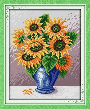 Girasol&jarrón de punto de cruz kit de flores de 18ct 14ct 11ct contar impreso en lienzo de costura bordado DIY hechos a mano de costura