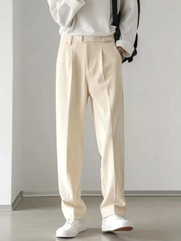 Gmiixder de los Hombres Pantalones Casuales Primavera Otoño Oversize Elegante Ancho de la Pierna de los Pantalones Japonés Simple Sólido Beige Recta Pantalones de Pana