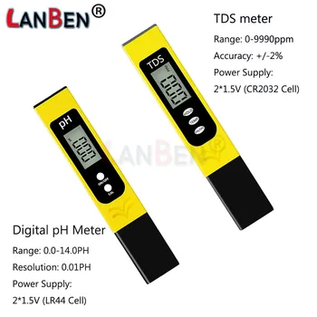 Gran Pantalla LCD Digital Medidor de PH y TDS Medidor de Agua TDS PH Tester Digital 0.0-14.0 PH Medidor Probador 0-9990ppm para el Acuario