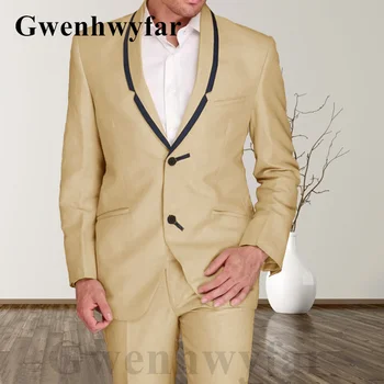 Gwenhwyfar 2022 Nueva Costumbre de Luz de color Caqui Esmoquin de Moda de la Boda Traje de los Hombres de Traje Traje de 2 piezas, Chaqueta