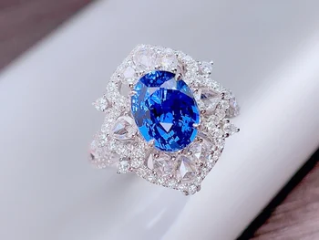 HJY GREMIO Azul Zafiro Anillo de 3.05 ct Real de 18 quilates de Oro Natural Unheat Aciano Azul Zafiro piedras preciosas Diamantes de Piedra Anillo Hembra