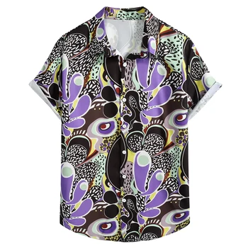 Hombre Divertido De La Impresión Del Leopardo De Hawai Camisa De Manga Corta Botón De La Playa De Verano Camisas De Vestir De Los Hombres De Vacaciones Aloha Rock Party Camisa