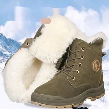 Hombres Botas de Invierno 2021 de Cuero Genuino Zapatos de los Hombres de Nieve Botas de los Hombres Espesado Caliente de Lana de Botas antideslizantes Zapatos de Invierno
