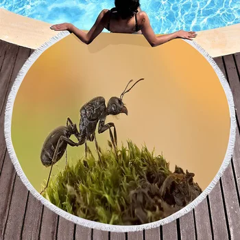 Hormigas negras Ronda Toalla de Playa con bonitas las Hormigas de Poliéster Suave Ronda Toalla de Playa de la Playa de Cojín de Yoga Toalla toallas de Piscina Picnic Mat