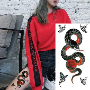 Impermeable Temporal de la Serpiente de los Tatuajes de las Mujeres de la Moda de la Belleza de la Flor de Cuchillo de la Mariposa 3D Flash Falso Tatuaje de la Manga del Brazo de la etiqueta Engomada Hombre