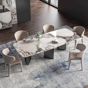 Italiano luz de lujo de gama alta luz de placa de roca de comedor de mesa y silla combinación de los pequeños de la casa mesa de comedor rectangular