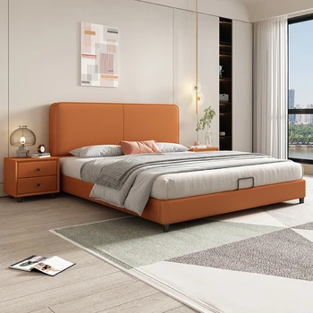 Italiano muy simple cama de cuero moderno simple maestro de la luz de la habitación extravagantes de la presión de aire de la red de almacenamiento de la celebridad de la cama