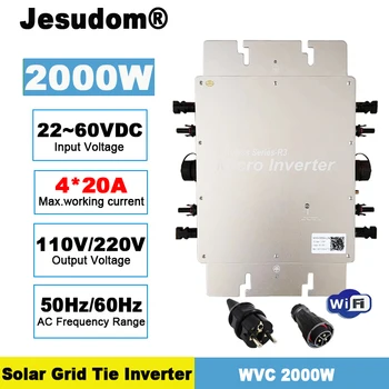 Jesudom 2000W 2400W Micro de Corbata Inversor de red 22V~60VDC a 110V/230VAC Onda Sinusoidal Pura MPPT de Salida con control de aplicaciones